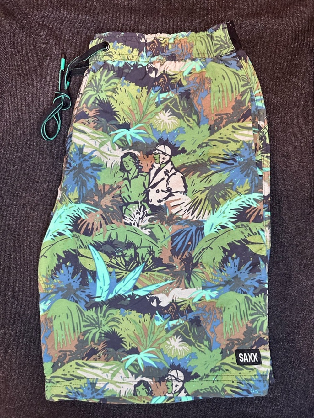 SAXX Cannonball 2N1 Swim Trunks Tropical Jungle Print Men’s M Lined Shorts